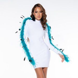 BODYCON BANDAGE DRESS WITH FEATHERS